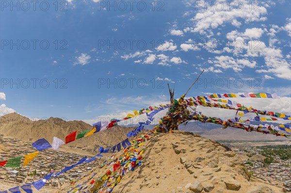 Panorama from Tsenmo Hill over Leh and the Indus Valley, Ladakh, Jammu and Kashmir, India, Asia