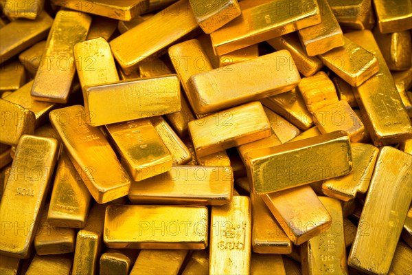 Banking finance concept background, pile of gold bars bullions ingots close up, AI generated