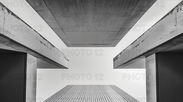 Image of an underpass with strong lines and symmetry in greyscale, highlighting its structure, AI generated