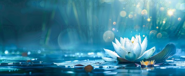 Lotus flower is floating on water. Concept of meditation, serenity, spirituality and enlightenment, AI generated