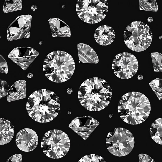 Seamless pattern of sparkling diamonds on a black background AI generated