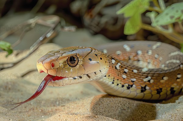 Stylized portrait of a spotted bush snake, Africa, AI generated