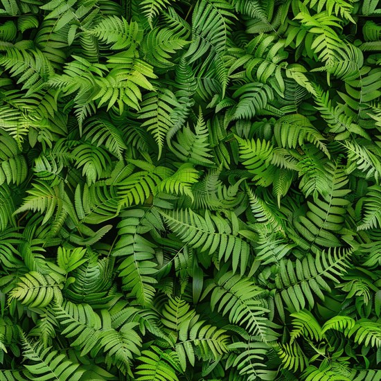 Seamless pattern of lush green fern leaves AI generated