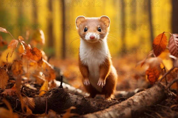 Weasel in forest. KI generiert, generiert, AI generated