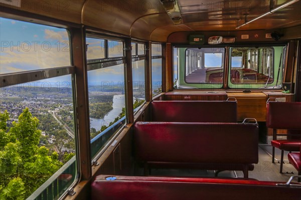 Drachenfelsbahn, Germany's oldest cog railway up the Drachenfels, a mountain in the Siebengebirge mountains above the Rhine between Koenigswinter and Bad Honnef, North Rhine-Westphalia, Germany, Europe