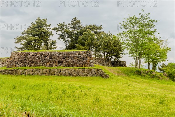 Remains of Japanese stone fortress under cloudy sky in Suncheon, South Korea, Asia