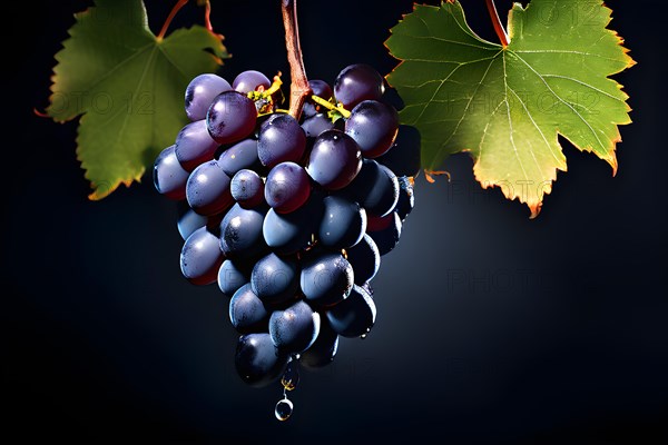 AI generated ripe grapes clinging to a vine sunlight dancing through the leaves accentuating their rich hues