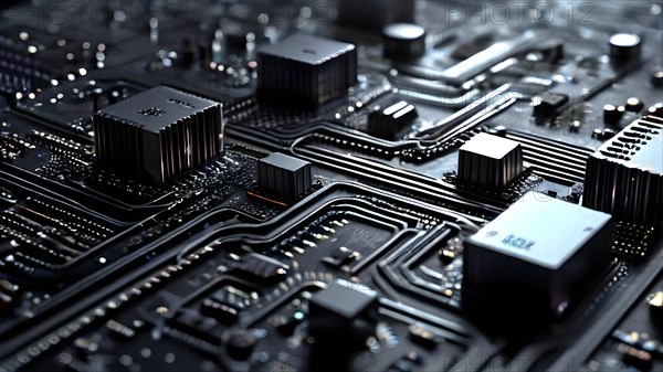 AI generated close up of a computer board featuring a prominent microchip