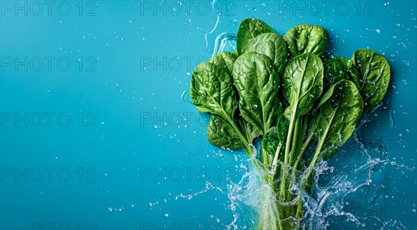 Fresh green spinach floating in water. A concept of vegetarian lifestyle and vegetarian diet, AI generated