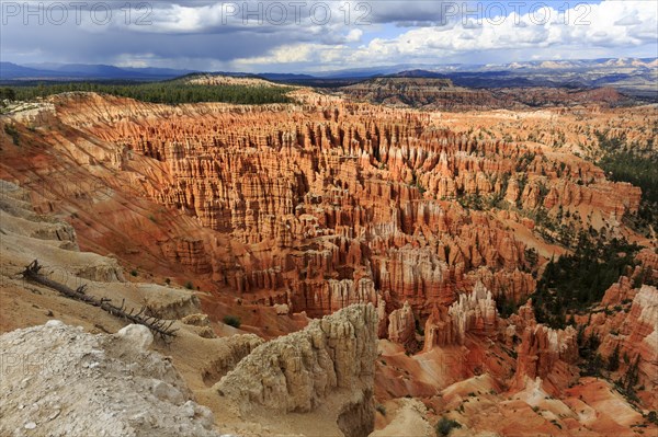 Panoramic view of a vast eroded rocky landscape with dramatic sky, Bryce Canyon National Park, North America, USA, South-West, Utah, North America