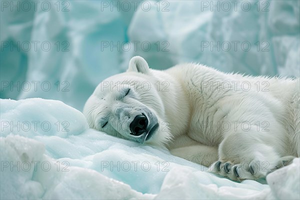 Polar bear sleeping on ice. KI generiert, generiert, AI generated
