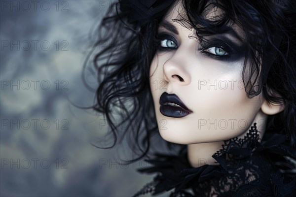 Pale woman in gothic style in front of studio background. KI generiert, generiert, AI generated