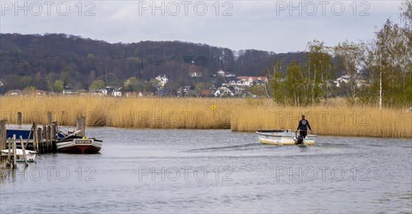 Landscape at the ferry house of the connecting canal Baabe-Selin-Moritzdorf, Seliner See, Ruegen, Mecklenburg-Vorpommern, Germany, Europe