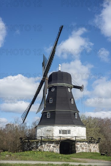 Dutch type windmill built in 1857 in Sankt Olof, Simrishamn municipality, Scania, Sweden, Scandinavia, Europe