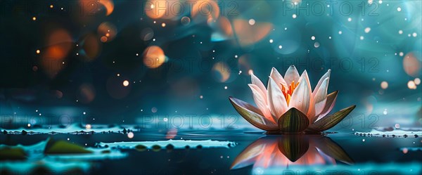 Lotus flower is floating on water. Concept of meditation, serenity, spirituality and enlightenment, AI generated