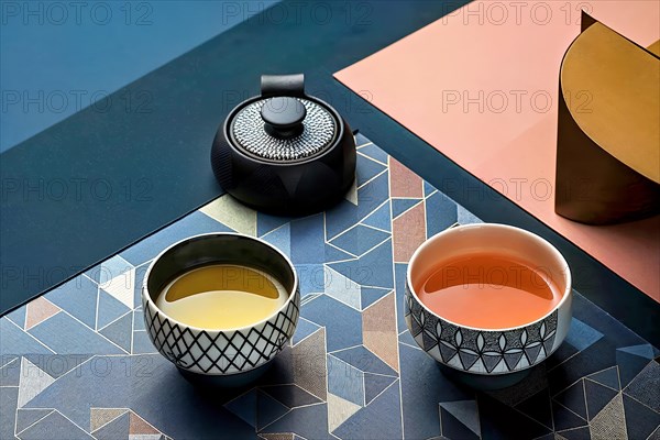 A contemporary take on the classic Japanese tea ceremony, presented in a minimalist setting that celebrates traditional hospitality and grace in a modern way, tea service, Japan, AI generated, AI generated, Asia