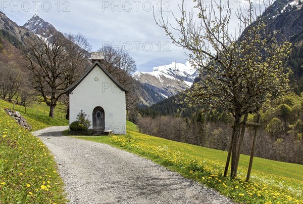 St Mary's Chapel in the historic mountain farming village of Gerstruben, Dietersbachtal, near Oberstdorf, Allgaeu Alps, Oberallgaeu, Allgaeu, Bavaria, Germany, Europe