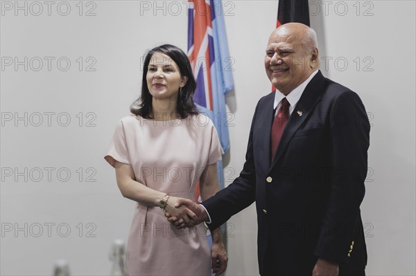 (L-R) Annalena Baerbock (Alliance 90/The Greens), Federal Foreign Minister, meets Viliame Gavoka, Deputy Prime Minister of Fiji, in Nadi, 5 May 2024. Baerbock is travelling to Australia, New Zealand and Fiji for political talks / Photographed on behalf of the Federal Foreign Office