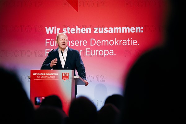Federal Chancellor Olaf Scholz, recorded at the Social Democratic Congress of the SPD and PES with the motto 'We stand together for our Europe' in Berlin, 4 May 2024