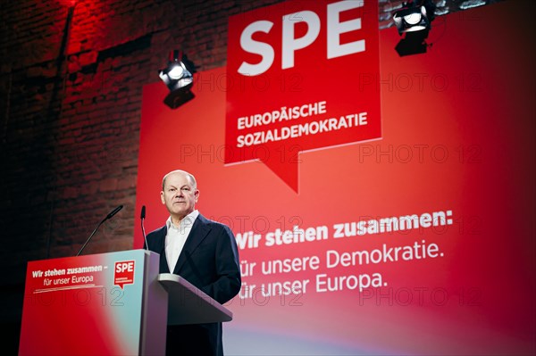 Federal Chancellor Olaf Scholz, recorded at the Social Democratic Congress of the SPD and PES with the motto 'We stand together for our Europe' in Berlin, 4 May 2024