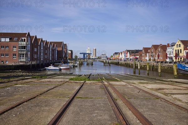 Slipway of the old shipyard in the harbour of Husum, district of Nordfriesland, Schleswig-Holstein, Germany, Europe