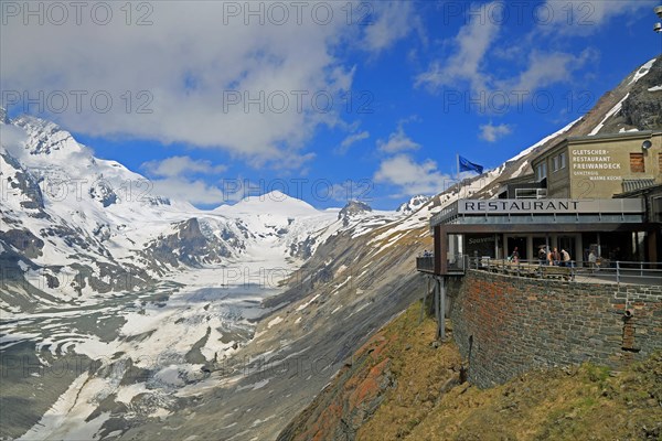 Freiwandeck glacier restaurant on the Kaiser Franz-Josefs Hoehe, the end point of the glacier road (Grossglockner High Alpine Road), at the foot of the Grossglockner, Salzburg, Austria, Europe