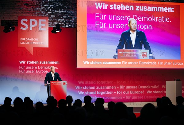 Federal Chancellor Olaf Scholz, recorded at the Social Democratic Congress of the SPD and PES with the motto 'We stand together for our Europe' in Berlin, 4 May 2024