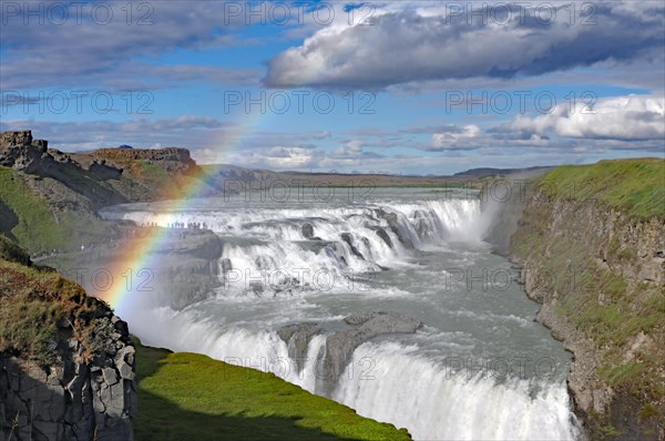 Rainbow over the Gullfoss waterfall, golden triangle, Hvita, Iceland, Europe