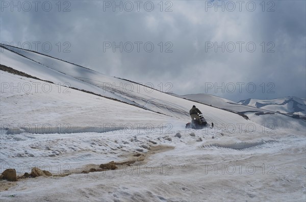 Mountain of snow on Mount Lebanon, Snowmobile, Winter of Lebanon
