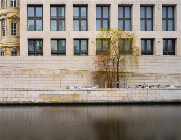 Long exposure, side facade of the Humboldt Forum, Berlin, Germany, Europe