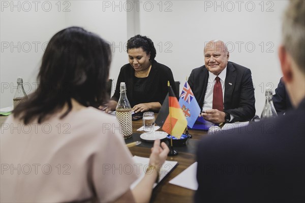 (L-R) Annalena Baerbock (Alliance 90/The Greens), Federal Foreign Minister, meets Viliame Gavoka, Deputy Prime Minister of Fiji, in Nadi, 5 May 2024. Baerbock is travelling to Australia, New Zealand and Fiji for political talks / Photographed on behalf of the Federal Foreign Office