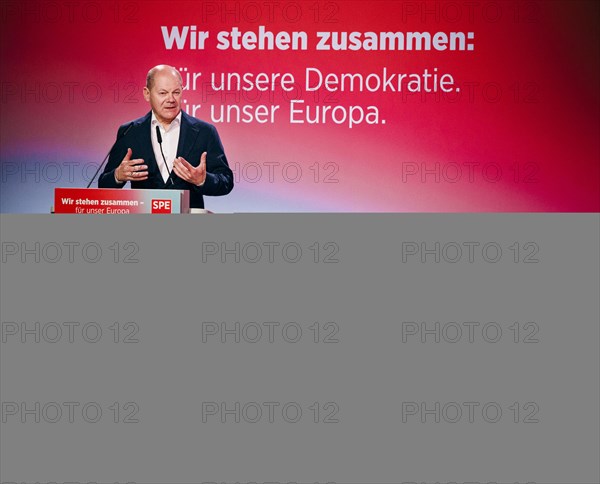 Federal Chancellor Olaf Scholz, recorded at the Social Democratic Congress of the SPD and PES with the motto 'We stand together for our Europe' in Berlin, 4 May 2024