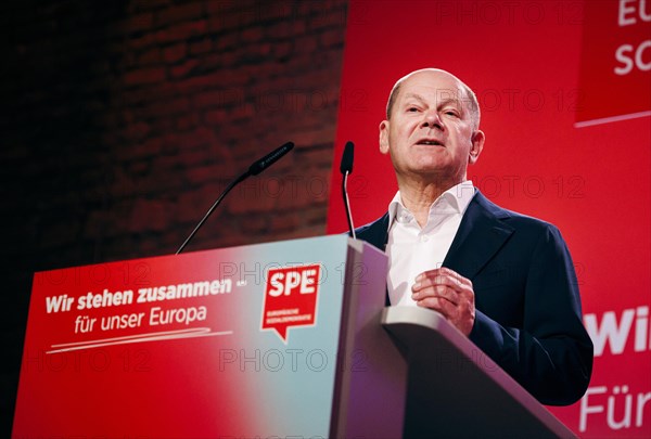 Federal Chancellor Olaf Scholz, recorded at the Social Democratic Congress of the SPD and PES with the motto 'We stand together for our Europe' in Berlin, 4 May 2024