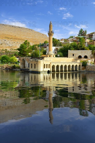 Partly submerged mosque of Eski Halfeti due to the construction of the Birecik dam on the Euphrates River, Old Halfeti, Turkey, Asia