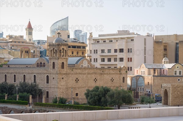 Center of Beirut, capital of Lebanon, tree and classical architecture and characteristic of the country, Lebanese arches
