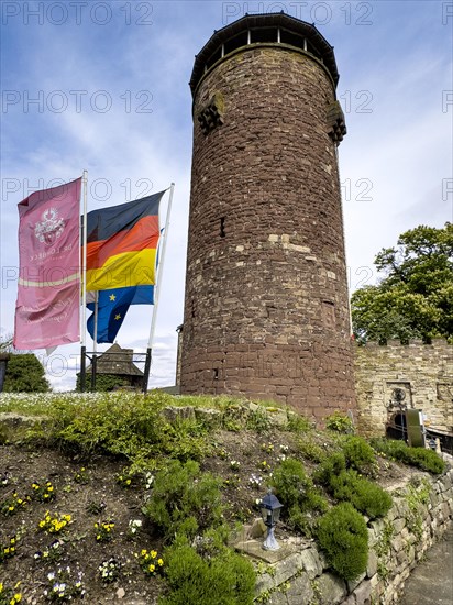 High castle tower of 13th century castle today Burghotel Trendelburg, Trendelburg, Weserbergland, Hesse, Germany, Europe
