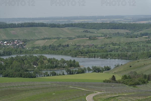 View of Lake Breitenau, Loewensteiner Berge, Loewenstein, Heilbronner Land, Heilbronn, Swabian-Franconian Forest Nature Park, Heilbronn-Franconia, Baden-Wuerttemberg, Germany, Europe