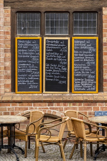 Menu on slates, Restaurant in Stralsund, Mecklenburg-Vorpommern, Germany, Europe