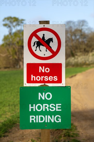 No Horses, No Horse Riding Sign, Suffolk Sandlings, Shottisham, England, UK