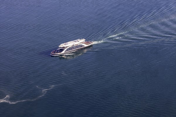 Lake Constance ferry between Constance and Meersburg on Lake Constance, aerial view from a zeppelin, Meersburg, Baden-Wuerttemberg, Germany, Europe