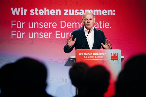 Federal Chancellor Olaf Scholz, recorded at the Social Democratic Congress of the SPD and PES with the motto 'We stand together for our Europe' in Berlin, 4 May 2024