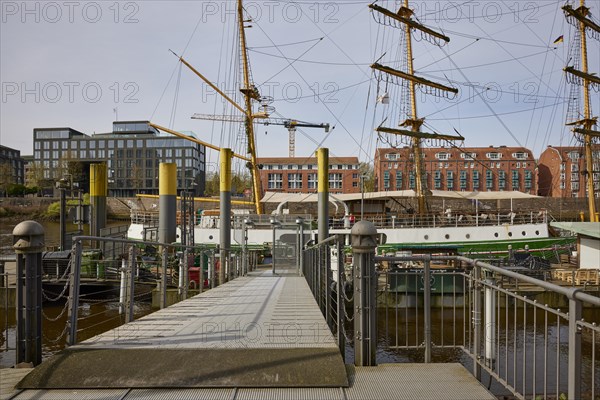 Jetty with access to the hotel ship Alexander von Humboldt, The Ship in Bremen, Hanseatic City, State of Bremen, Germany, Europe