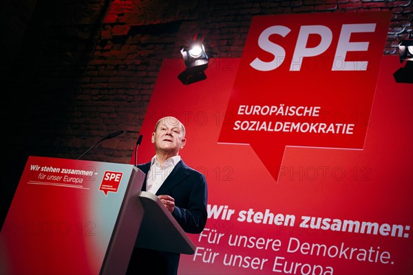 Federal Chancellor Olaf Scholz, recorded at the Social Democratic Congress of the SPD and PES with the motto 'We stand together for our Europe' in Berlin, 4 May 2024