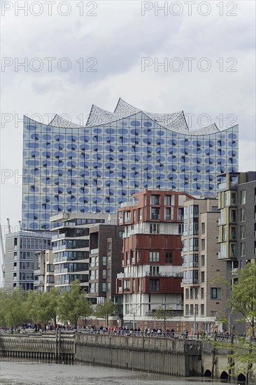 Elbe Philharmonic Hall, Architects Herzog & De Meuron, Hafencity, Hamburg, View of the imposing Elbe Philharmonic Hall and the surrounding urban waterscape, Hamburg, Hanseatic City of Hamburg, Germany, Europe