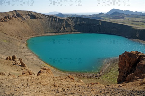 The volcanic lake Viti and mountains, Krafla, Myvatn, Iceland, Europe