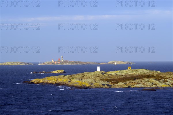 Rocky archipelago coast and a lighthouse, Bohuslaen, Gothenburg, Sweden, Europe