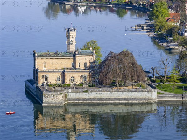 Montfort Castle on Lake Constance, aerial view, landmark of the municipality of Langenargen, Baden-Wuerttemberg, Germany, Europe