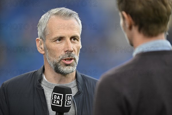 Coach Marco Rose RasenBallsport Leipzig RBL, Portrait, Interview, Microphone, Microphone, Logo, DAZN, PreZero Arena, Sinsheim, Baden-Wuerttemberg, Germany, Europe