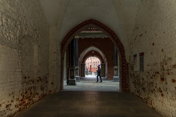 Passageway in the interior of Stralsund Town Hall, Mecklenburg-Vorpommern, Germany, Europe