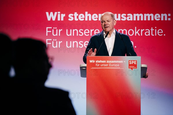 Federal Chancellor Olaf Scholz, recorded at the Social Democratic Congress of the SPD and PES with the motto 'We stand together for our Europe' in Berlin, 4 May 2024
